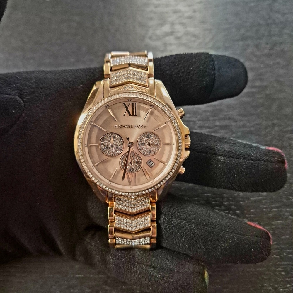 Michael Kors Whitney Crystal Glitz Gold Stainless 44mm Watch - MK6729 - NWT - Picture 5 of 9